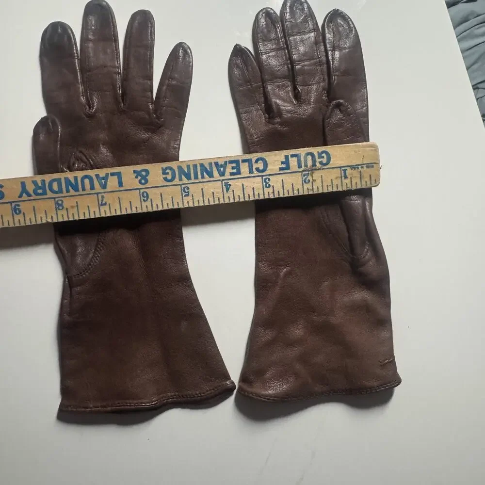 Vintage Mid-Century Brown Leather Women’s Size Small Driving Gauntlet Gloves